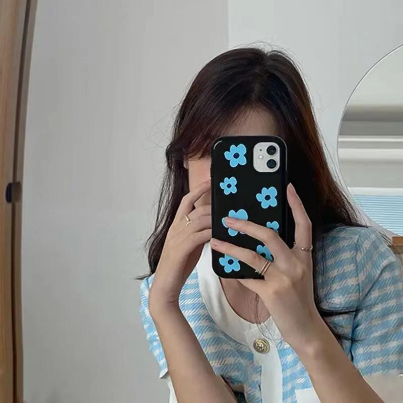 Модный чехол для телефона с синим цветком для iPhone 16 Pro 15 14 13 12 11Promax XS XR 7 8 Plus Модный противоударный минималистичный чехол Y2k