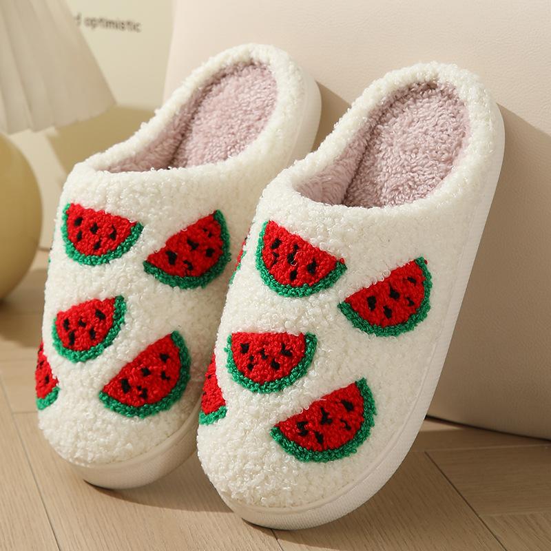 New Comfortable Home Cute Cartoon Strawberry Winter Cotton Slippers for Men and Women's Couples Thick Sole Warm Cotton Slippers