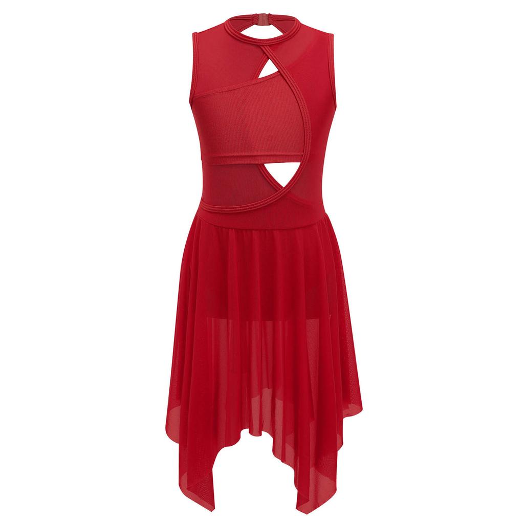 Girls Sleeveless Spandex Mesh Criss Cross Hollow Backless Dance Dress