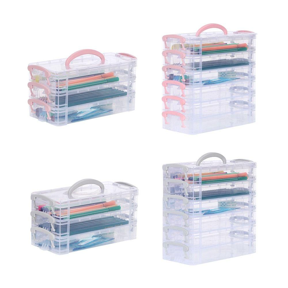 3/6-layer Paintbrush Box Watercolor Stationery Storage Box Portable Plastic Box School Supplies