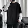 Men T-shirt Fake Two Piece Round Neck Long Sleeve Contrast Color Pullover Spring Loose Patchwork Bottoming Shirt Streetwear