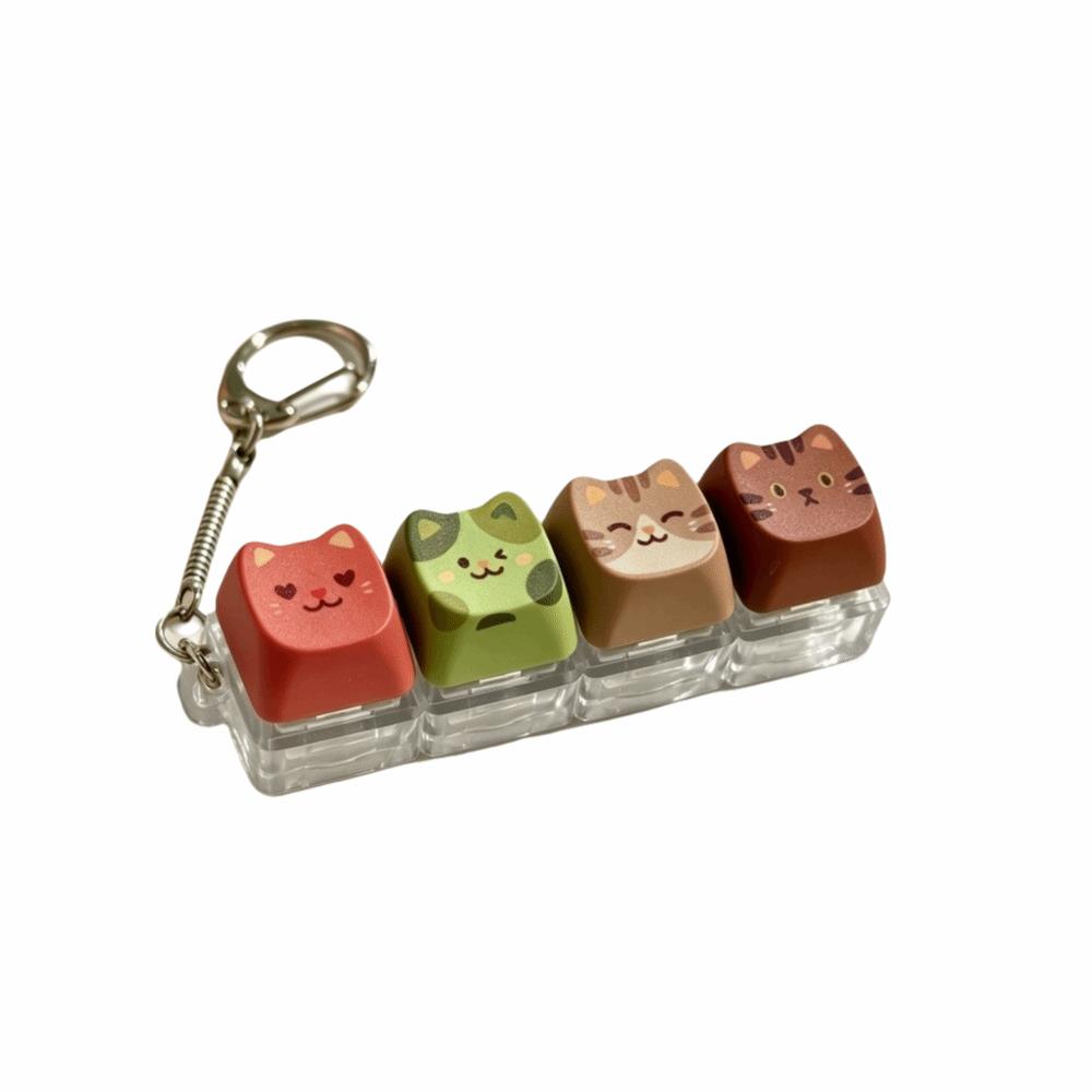 Cute Cat Keyboard Fidget Keychain Finger Button Keycap Mechanical Keycap Keyring Pendant