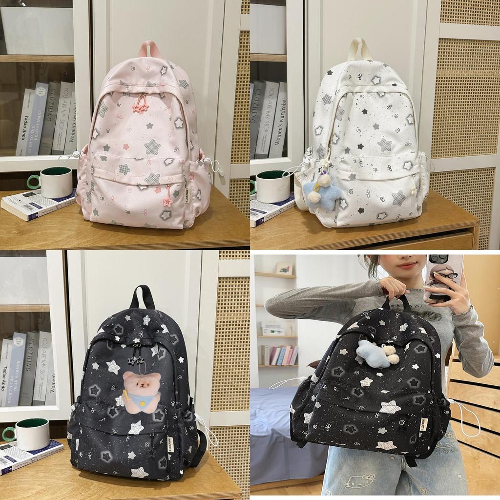 Style Girl Backpack With Star Print Nylon Lightweight Casual For Teenagers