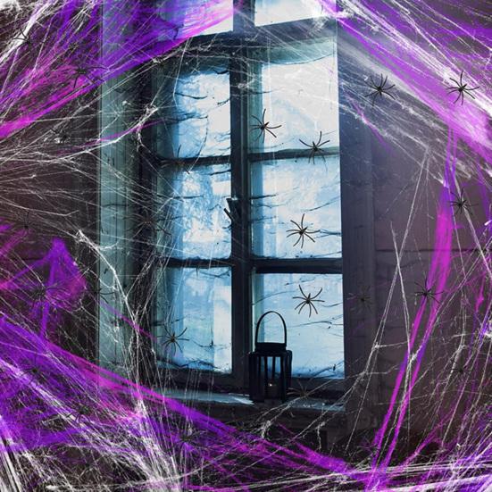 Colorful Halloween Spider Web Stretchable Cotton Cobwebs Elastic Scary Party Scene Props for Halloween Christmas Eve Parties