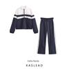 Kaslead New Arrival Women's Clothing Fashion Style Patchwork Zip Long Sleeve Coat Pants 0858466 0858467