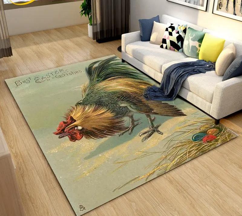 3D Петух и Курица Ковер Курица Спальня Полное Покрытие Ковер для Гостиной Устойчивый к Загрязнениям Легкий в Уходе Мягкий Коврик для Кухни Декор