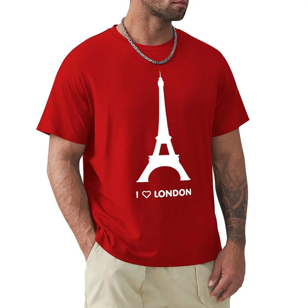 Футболка с забавным дизайном «I Love London Eiffel Tower» Футболка Harajuku с коротким рукавом Футболка с графикой из 100% хлопка