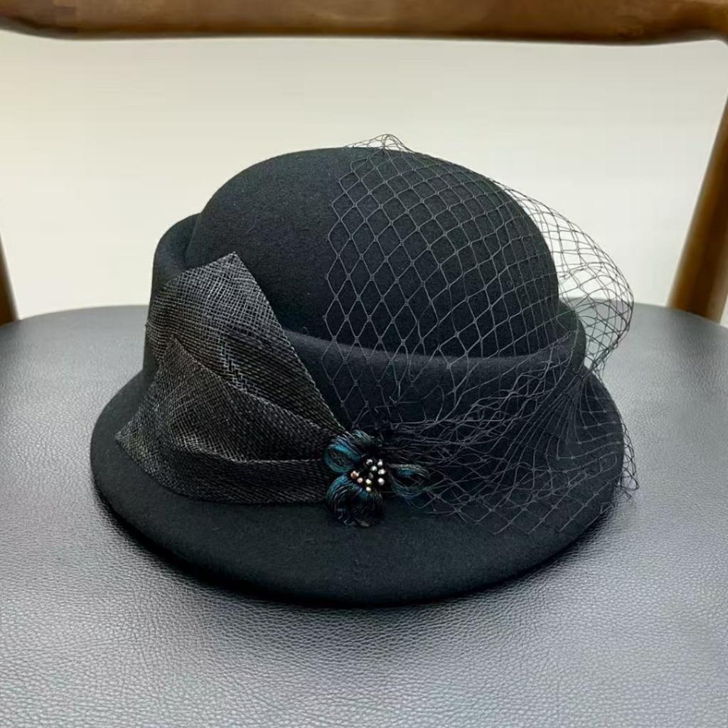 French high-quality hemp yarn flower beret children autumn and winter Australian wool pot hat celebrity style sweet top hat