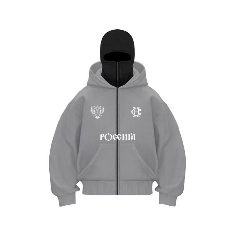 Balaclava Fashion Double Hat Design Hoodie Hop Street Zipper Men's and Women's Gothic Harajuku Sweatshirt