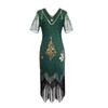 1920S Vintage Gatsby Ball Gown,  Sequin Embroidered  Suspenders Large Size Dress
