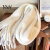 Elegant Solid Color Neck Scarf Thickened Imitation Rabbit Velvet with Tassels for Women, Winter Warm Scarves Women Wrap, Shawl, Soft Warmer