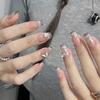 24 Pieces Medium and Long Ballet Nail Soot Gradual Change French Stars Giant Flash Love Diamond Wear Nail Piece Nails