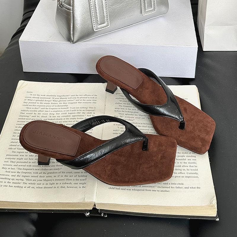 Fashion Fashion Square Toe Ladies Low Heel Slippers Shoes Footwear Female Slides Sandals Women Heeled Slippers Shoes Flip Flops Pumps