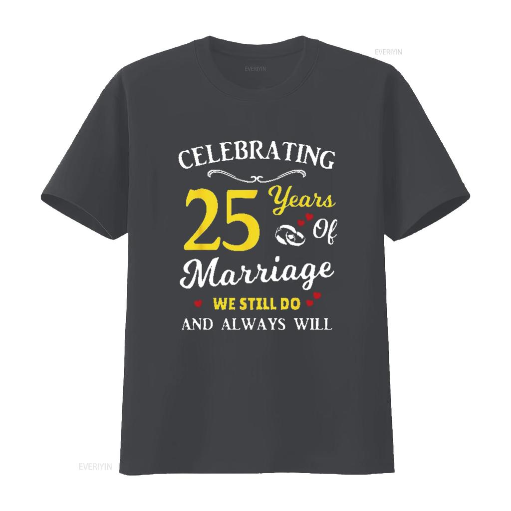 Mens 25th Year Wedding Anniversary T Shirt Black vintage Washed Slightly Breathable Stylish Unisex homme streetwear