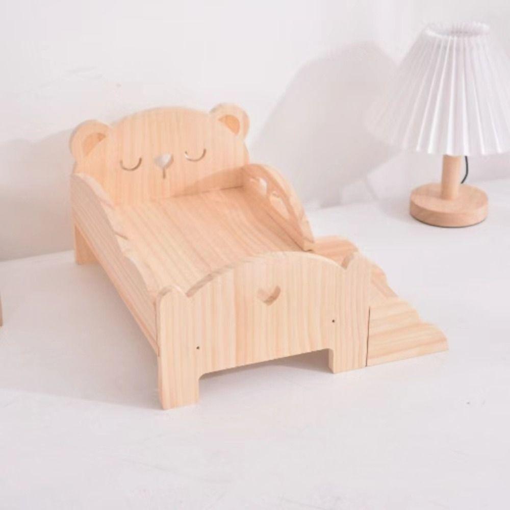 С лестницей Кукольная миниатюрная кровать Свинья Кролик Кукольный домик Игрушечная кровать Изысканная деревянная мини-кровать BJD куклы
