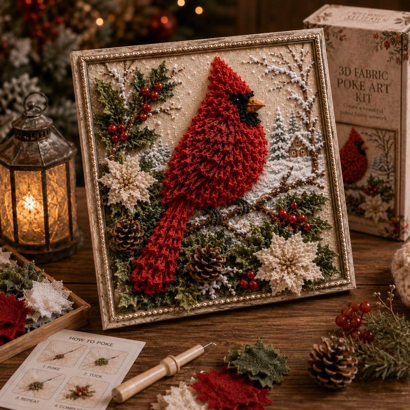 New 3D Christmas Fabric Poke Art Kit DIY Needle Punch Craft Decor Set for Kids Adults Holiday Ornament Gift