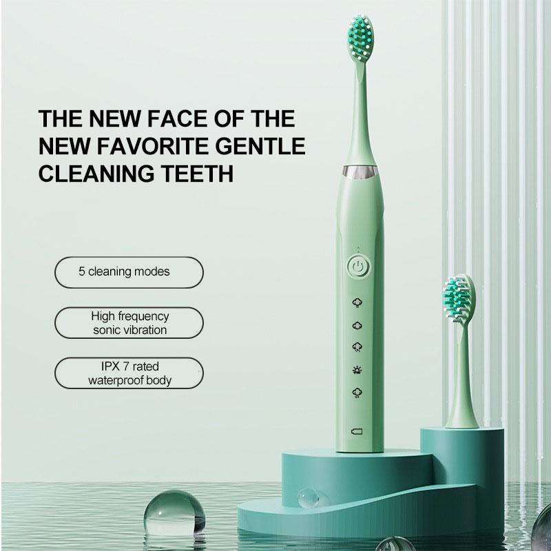 Звуковая электрическая зубная щетка с 5 сменными насадками для зубных щеток, 5 зубчатых вибраций, водонепроницаемые отбеливающие щетки для зубов для взрослых