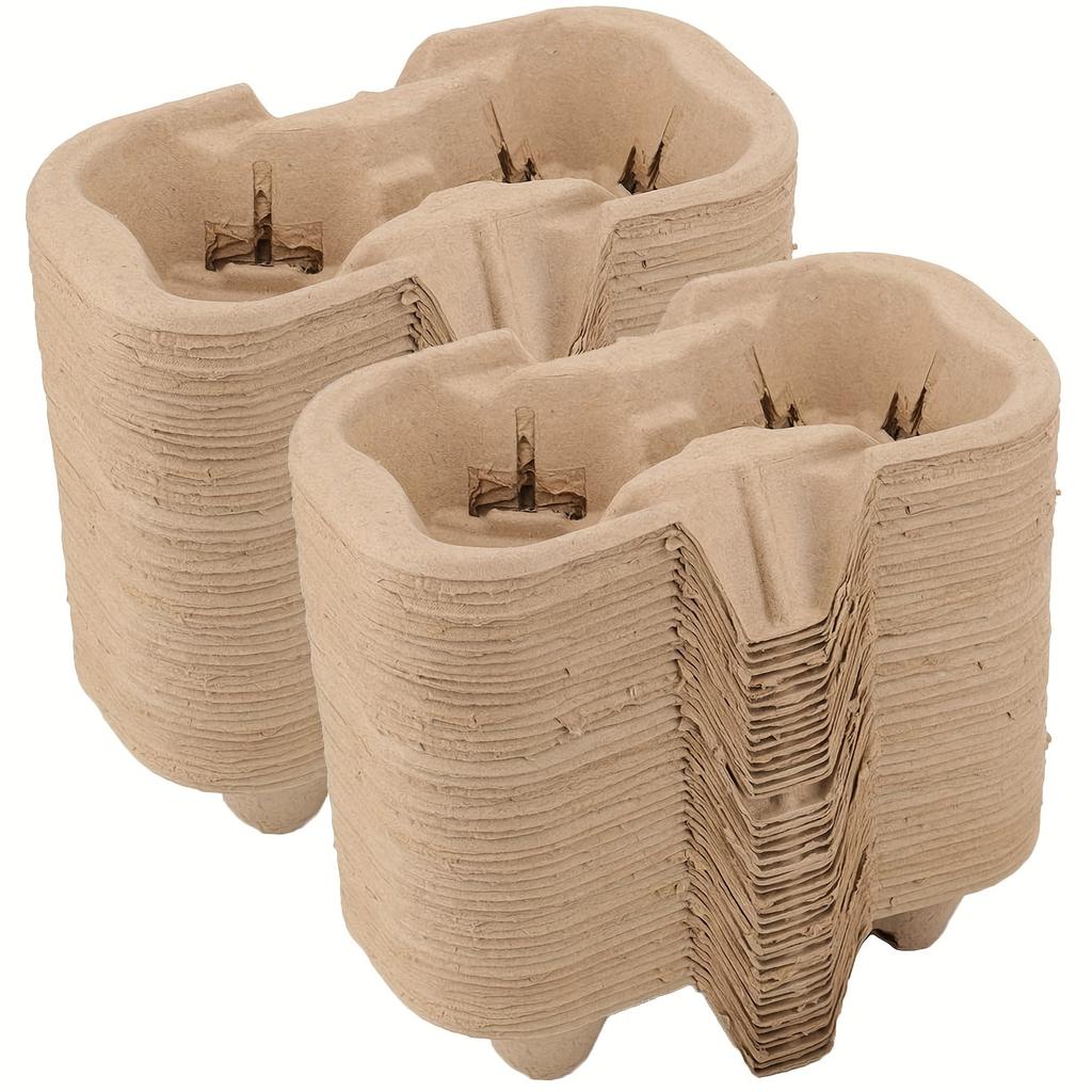 50 Pcs 2 Cups Pulp Fiber Drink Holder, Portable Coffee Cup Holder, Disposable Drink Tray for Coffee Shop, Restaurant, Grocery Store, Juice Bar