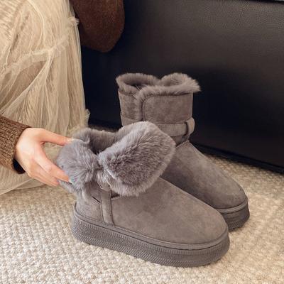 Женские зимние ботинки на толстой подошве 2025 новая зимняя корейская версия обувь Мао Мао интернет-знаменитость повседневные теплые хлебные хлопковые