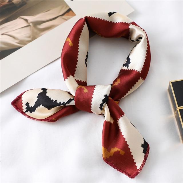 New Silk Scarf Square Women Fashion Dot Plaid Print Neckerchief Ladies Work Scarves Small Winter Foulard Bandana Hair Tie Band