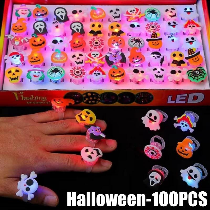 Glowing LED Finger Rings Halloween Christmas Party Favors Light Up Flashing Adjustable Fun Props Kids Adults
