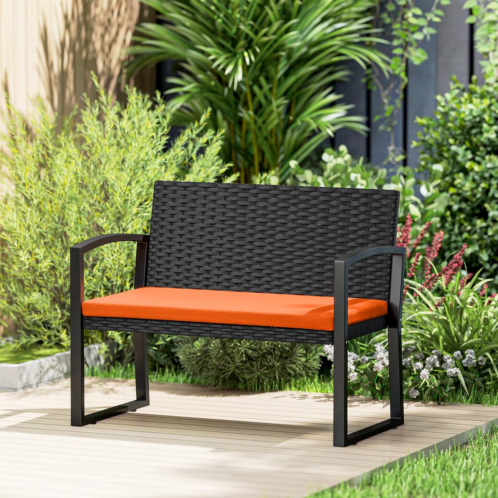 Two Seater Rattan Garden Bench Orange