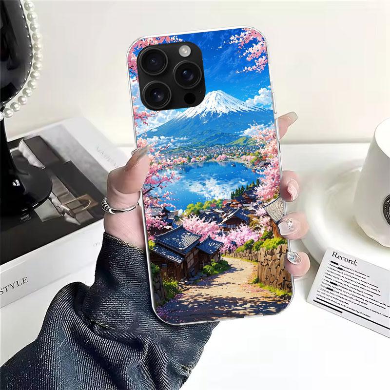 Японская вишня Гора Фудзи Мягкий чехол для телефона Для IPhone 11 17 Air 16E 16 Pro Max 15 + 14 Plus 13 Mini 12 Apple 7 SE 8 Fundas Coque