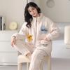 Female Autumn and Winter Coral Velvet Home Clothes Flannel Thickened Winter Plus Velvet Warm Can Be Worn Outside Loose Pajamas Set