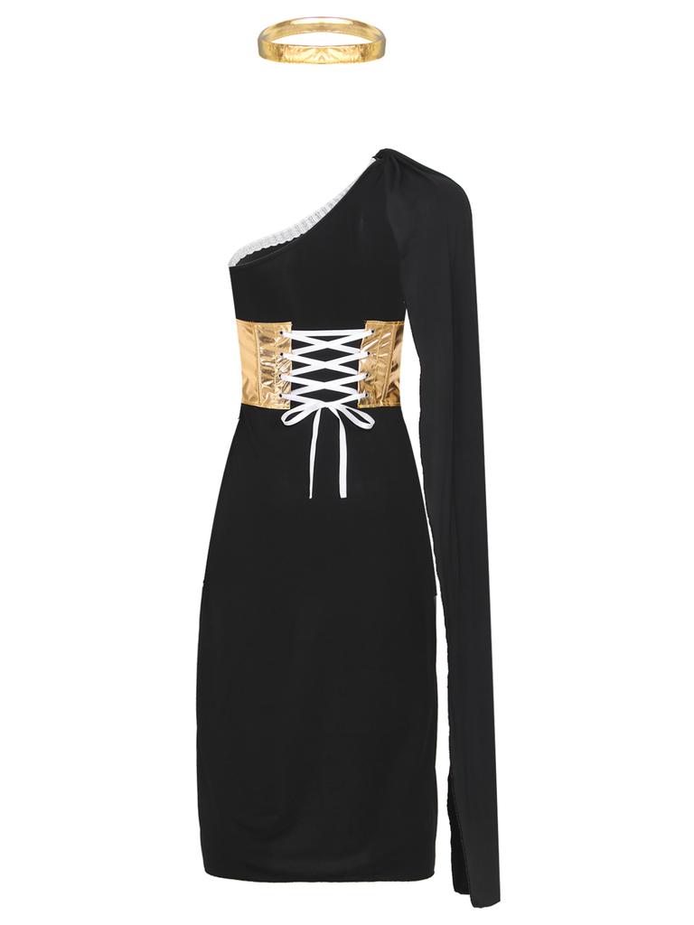 Женский костюм греческого бога на Хэллоуин, карнавал, вечеринку, косплей, платье для ролевых игр, платье на одно плечо с головным убором для сценического выступления