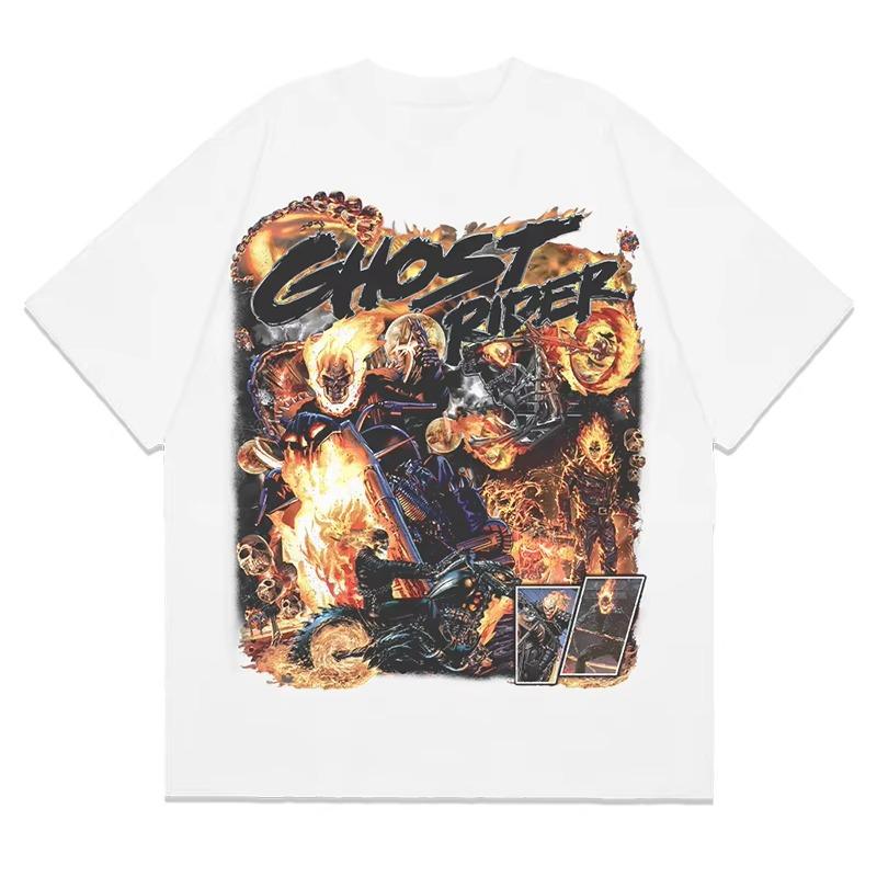 2026 New Ghost Rider Hand Drawn Comic Print High Quality Unisex Short Sleeve Casual Plus Size TShirt