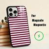 Чехол для телефона B-Бордовый W-Белая полоска для iPhone 17,16,15,14,13,12,Plus,Pro,Max для Magsafe Магнитная беспроводная зарядка