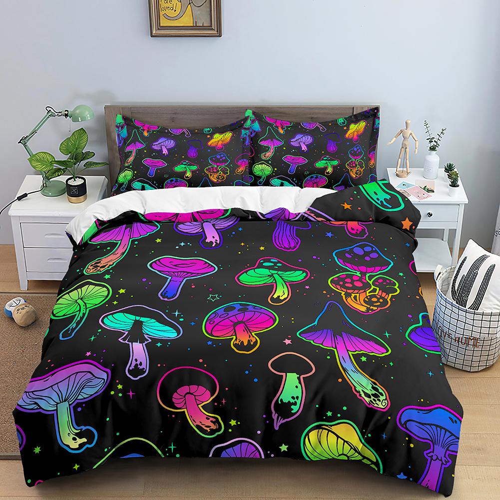 Mushroom Bedding Collection Psychedelic Soft Duvet Cover Collection Purple Comforter Cover Full King Queen Size 23Pcs Polyester Quilt Cover