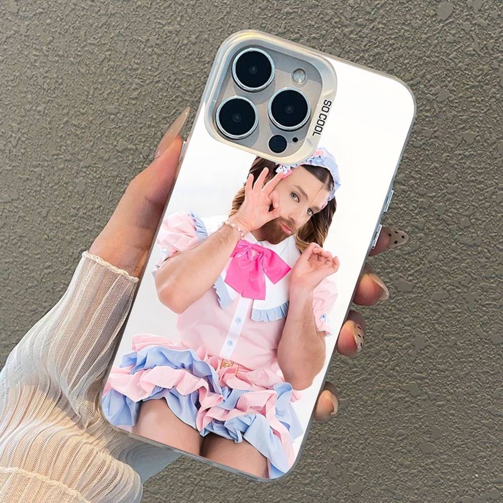 Шуточный Чехол для Телефона с Бородатым Мужчиной и Нарядом Лоли для iPhone 17 16 15 14 13 12 11 XS XR X Pro Max Plus Цветной Посеребренный Чехол