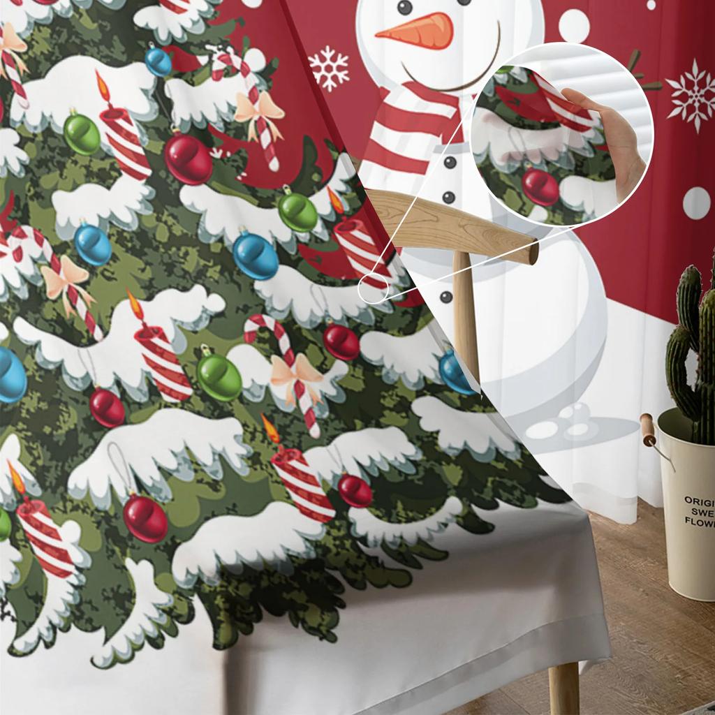 Snowman Christmas Tree Snowflake Red Sheer Curtains for Living Room Decoration Window Curtains Kitchen Tulle Voile Curtains