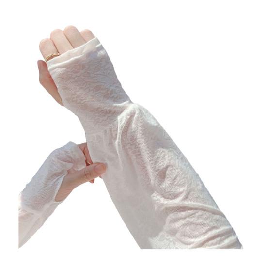 Summer Lace Arm Sleeves for Women UV Sun Protection Fingerless Long Gloves Floral Lace Sunscreen Sleeve for Driving Cycling