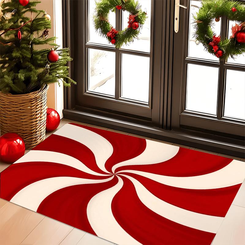 VIKAMA Christmas Candy Cane Doormat Snowman & Deer Welcome Carpet Outdoor Indoor Entryway Mat Living Room Rugs Home Decor