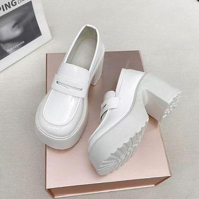 Модные туфли на высоком каблуке Весна Новые с круглым носком Глубокий вырез Наборная стопа Водонепроницаемая платформа Нескользящая Износостойкая Обувь