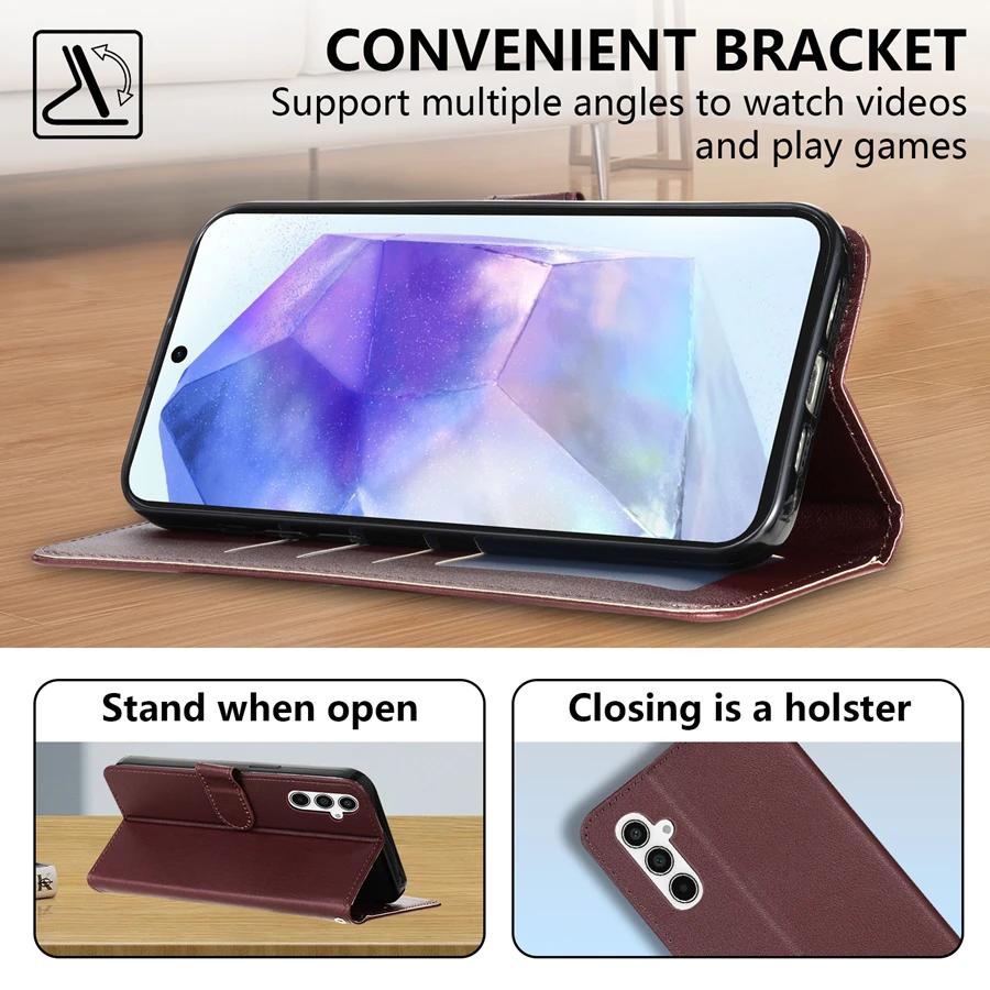 Кошелек Чехол-книжка из кожи Для Samsung Galaxy A05s A06 A07 A12 A13 A14 A15 A16 A17 A24 A26 A34 A35 A36 A52 A53 A54 A55 A56
