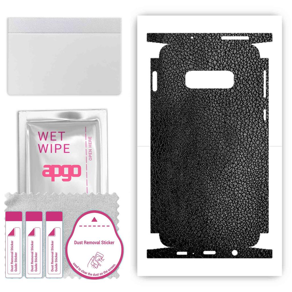 apgo Protective Skin Sticker for the Back+sides Compatible with Samsung Galaxy S10e, Full Wrap Film, Foil, Vinyl - Pattern Black Leather