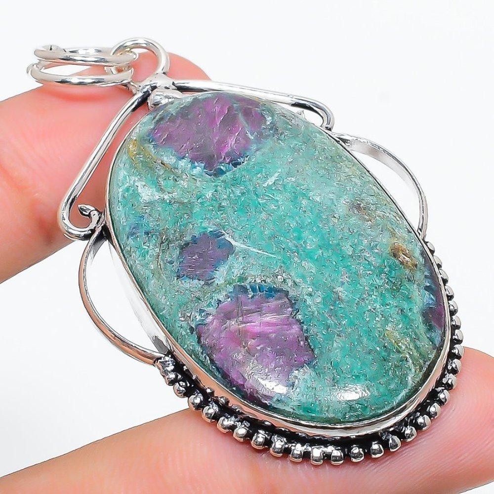 Подвеска из серебра 925 пробы Ruby Fuchsite, созданная вручную в лаборатории, 2,56 дюйма G4N89