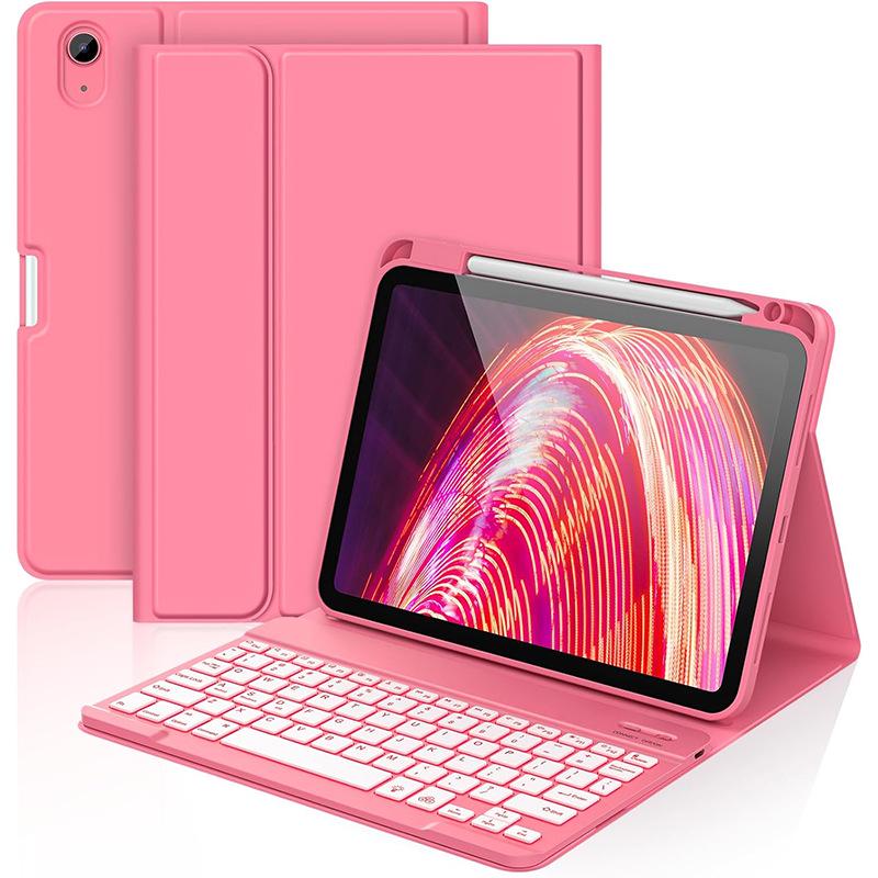 Совместимо с iPad A16 11-го поколения / 10-го поколения 10,9 дюйма: Семицветная Bluetooth-клавиатура с подсветкой в кожаном чехле.