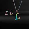 RUI RUI YU 26 Letter Colorful Stainless Steel Jewelry Sets for Women Men Alphabet Initial Chain Pendant Necklace Earrings Kids Gift