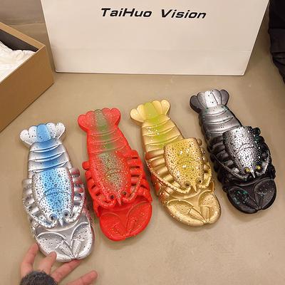 Мода 2025 Лето Новые Парные Туфли Модные Женские Мультяшные Шлепанцы с Лобстерами Простые Универсальные Мужские Туфли Противоскользящие Мужские Уличные Шлепанцы