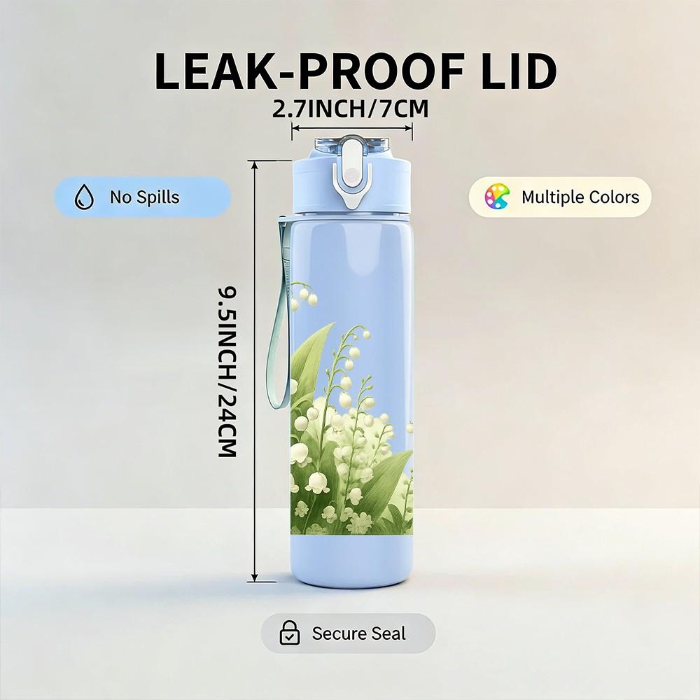 1PC Lily Of The Valley Flower 750ml Color Plastic Sports Water Bottle Leakproof Flip Straw Lid Suitable for Sports Office Home Use