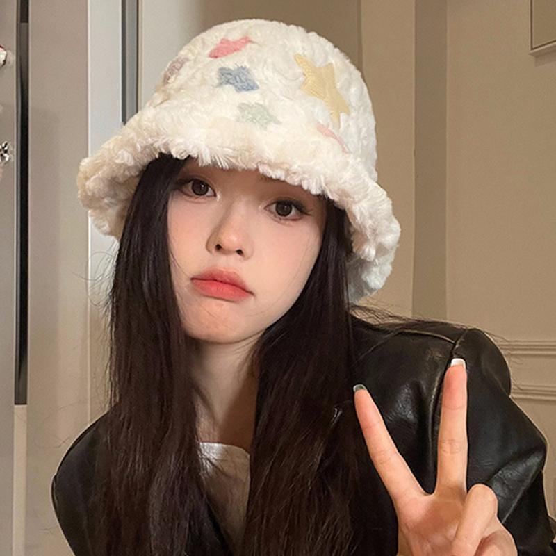 Рыбацкая шапка с плюшевым теплом, милая и симпатичная плюшевая шапка со звездами для женщин