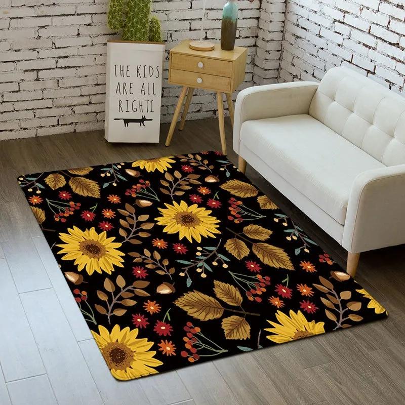 Sunflower Them Pattern Carpet for Living Room Bedroom Decor Home Sofa Coffee Table Area Rug Non Slip Hallway Washable Floor Mat