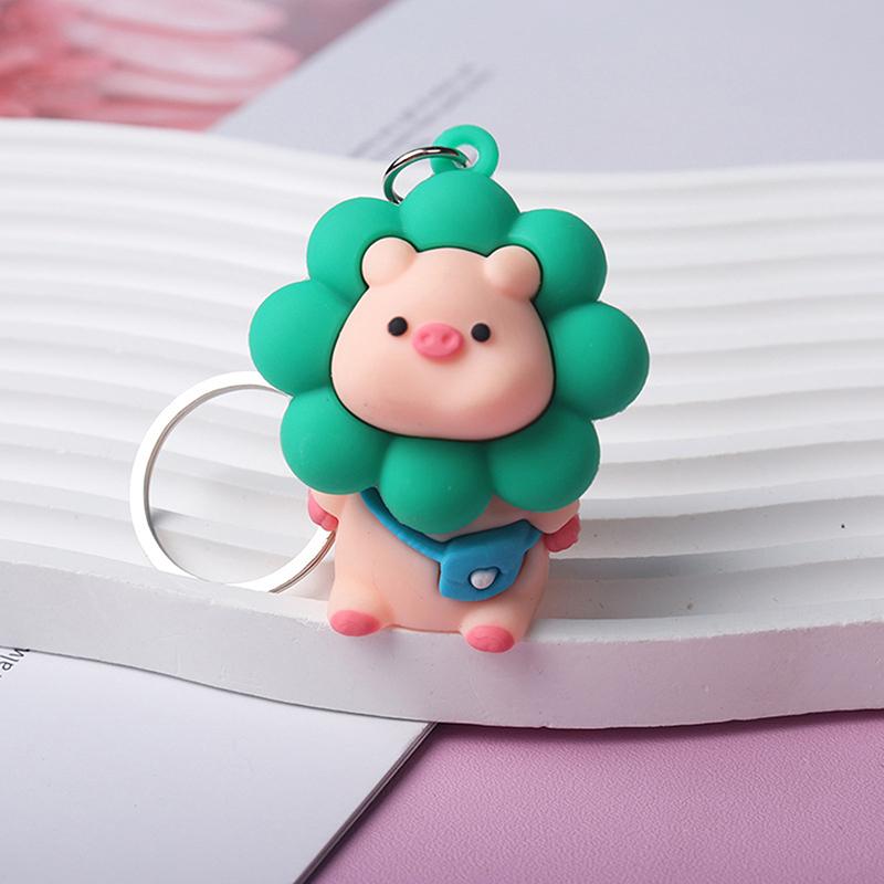 Smiling Face Sunflower Pig Key Chain Couple Car Key Pendant Cartoon Backpack Couple Bag Pendant Car Exquisite Keychain Gift