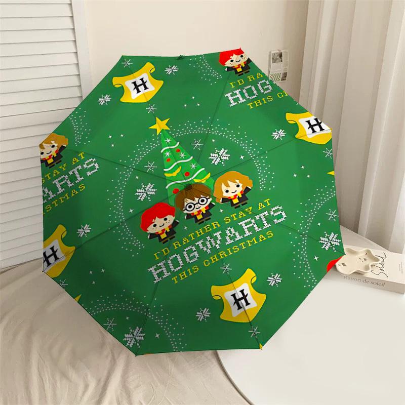 1PC Warner Hogwarts Christmas Automatic Open/Close Umbrella with Windproof, 46-Rib Sturdy Canopy, Durable Ribs1263A
