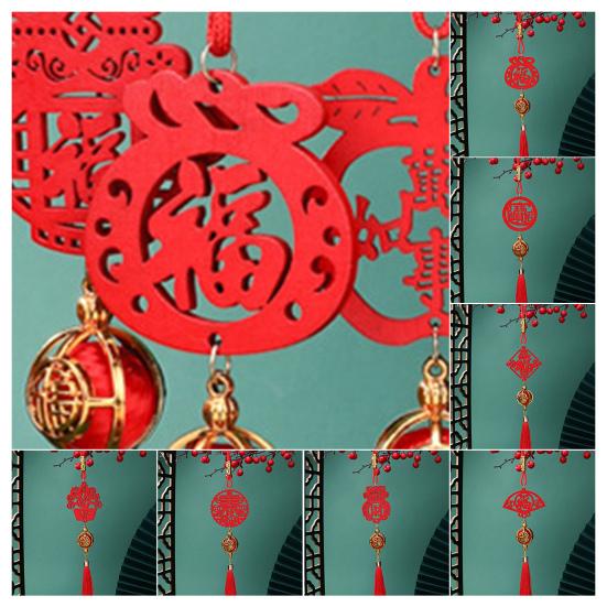 Украшения на китайский Новый год Деревянные таблички-подвески с кисточками Красный подвес «Удача» Фу для дома, офиса, весеннего фестиваля, для комнатных растений бонсай