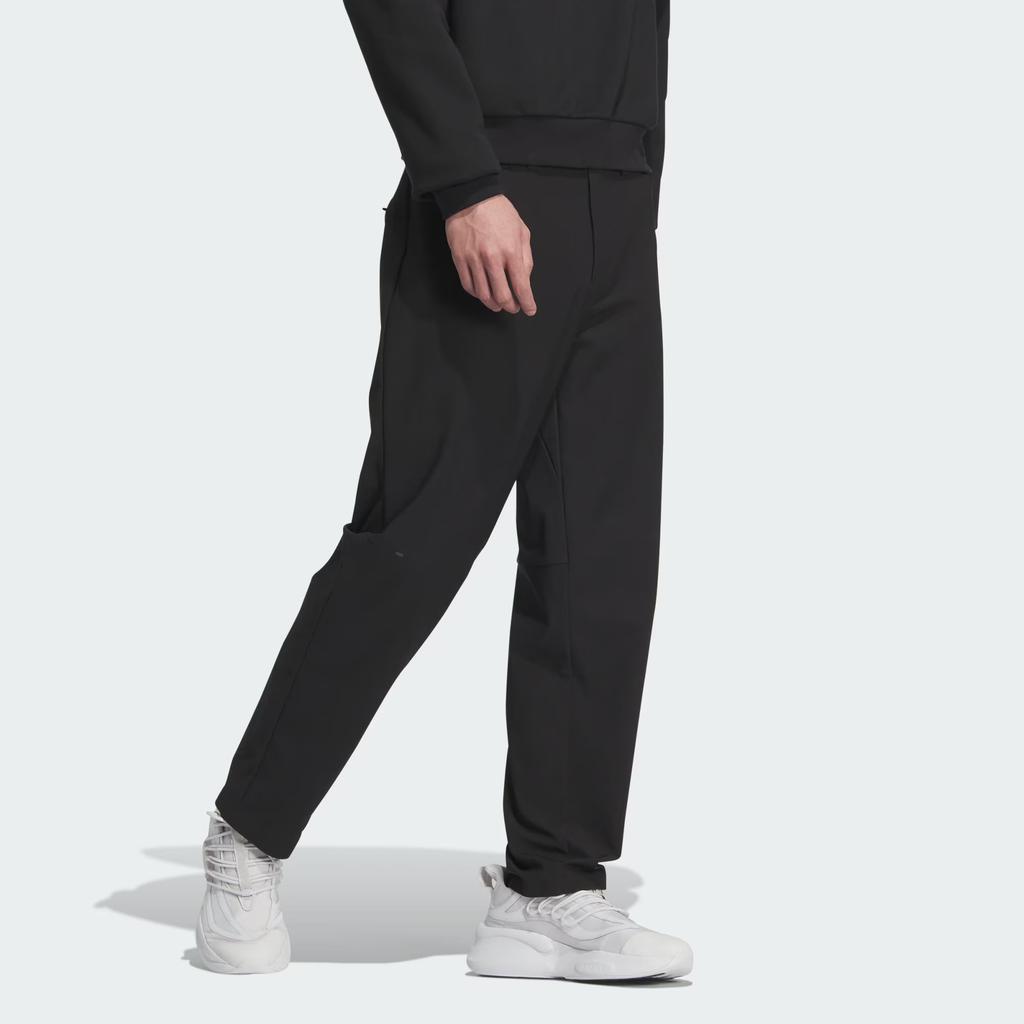 Adidas Premium Casual Regular Fit Pants Solid Color Zipper Closure Straight Leg Knit Sports Pants Men Pants Black JE8620